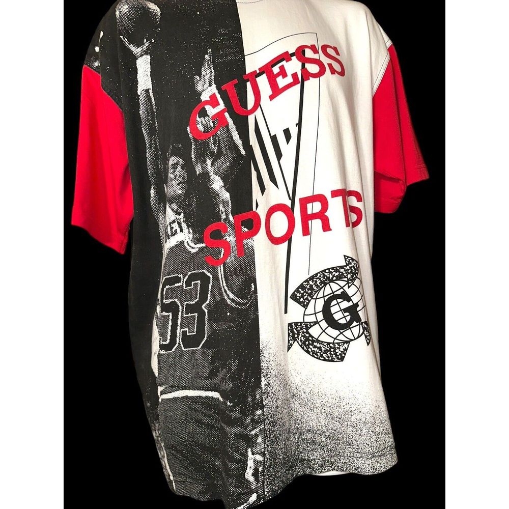 Rare Vintage Guess Sports Basketball All Over Print T Shirt Size XL - Picture 2 of 5